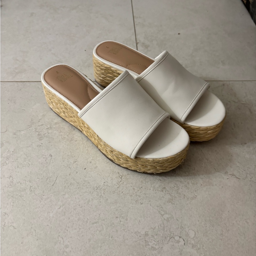 Time and Tru Cream Woven Platform Heels